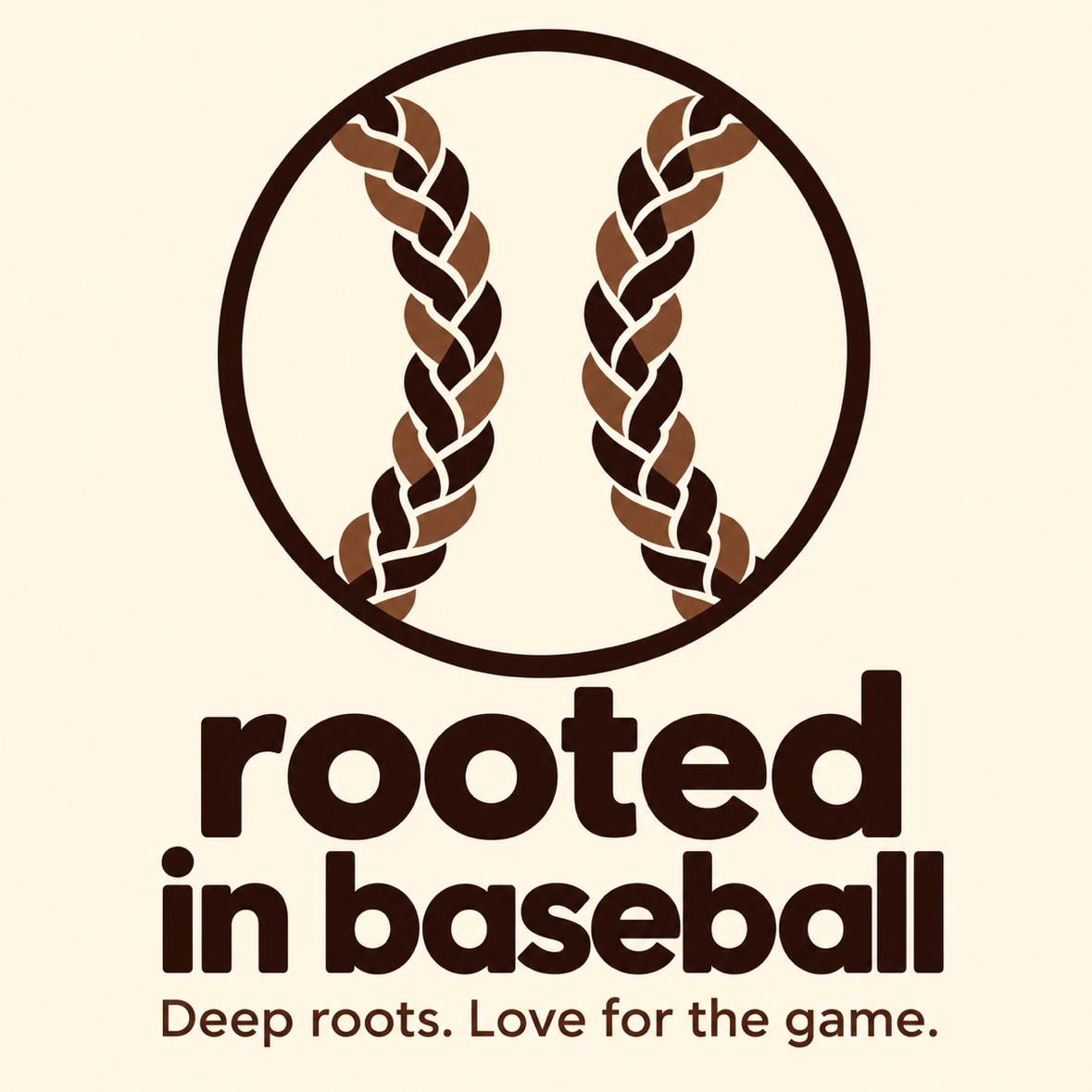 Rooted in Baseball logo: a baseball with cornrow inspired seams
